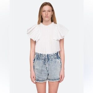 Sea New York White Bailey Ruffle Sleeves Short Sleeve Blouse Size Large